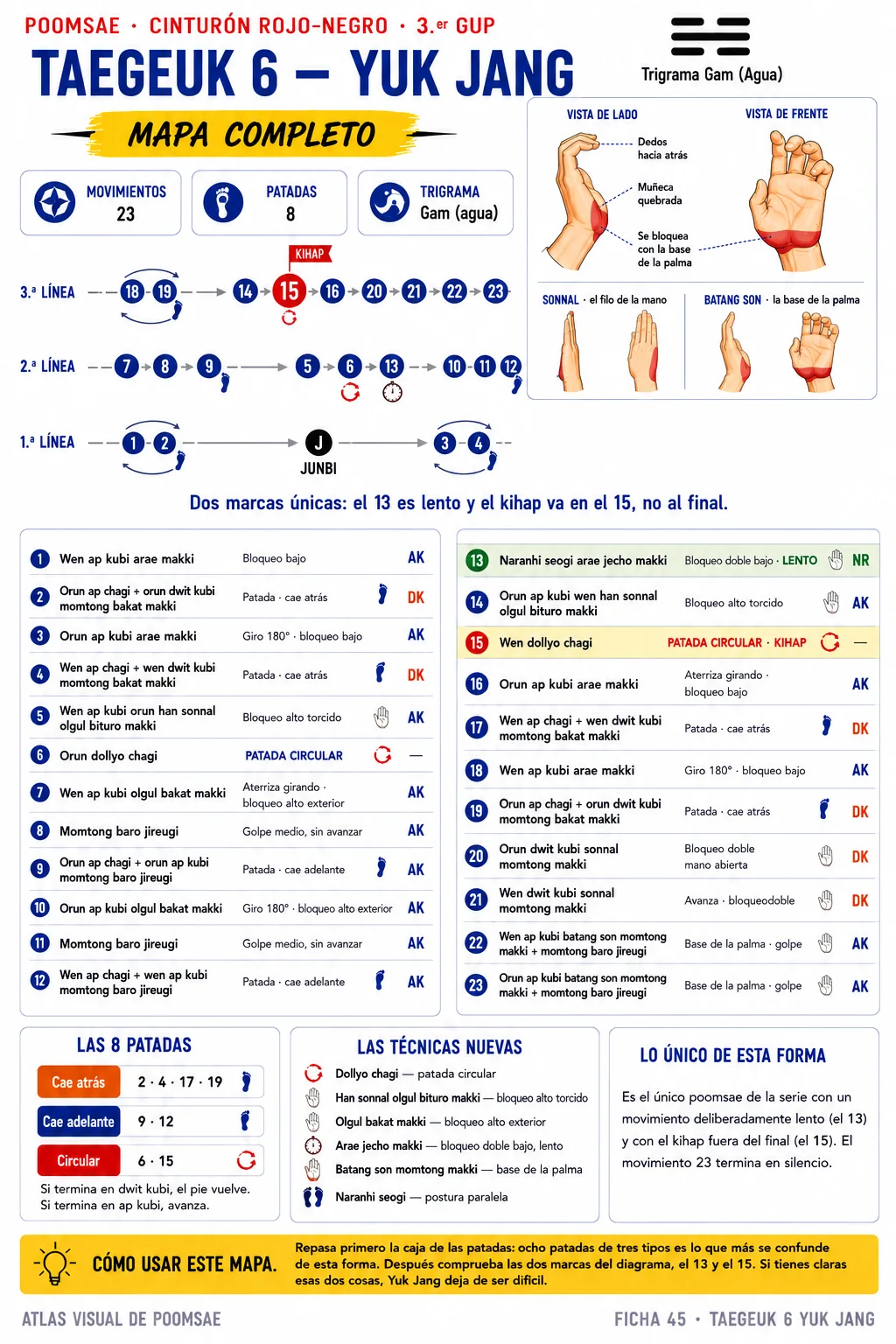 Ficha 45: Taegeuk 6 Yuk Jang, mapa completo da forma